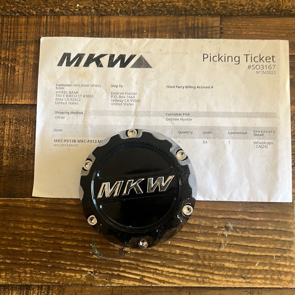 Brand new MKW hub  cap for rims